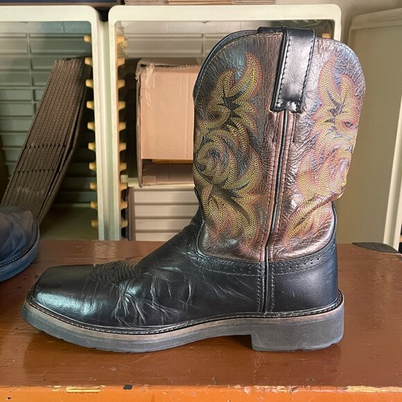 JUSTIN Men’s Size 10 D Composite Toe Black Brown Cowboy Work Boots WK4818 - Picture 6 of 11